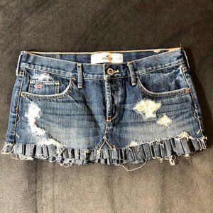 Hollister Distressed Ruffle Denim Mini Skirt